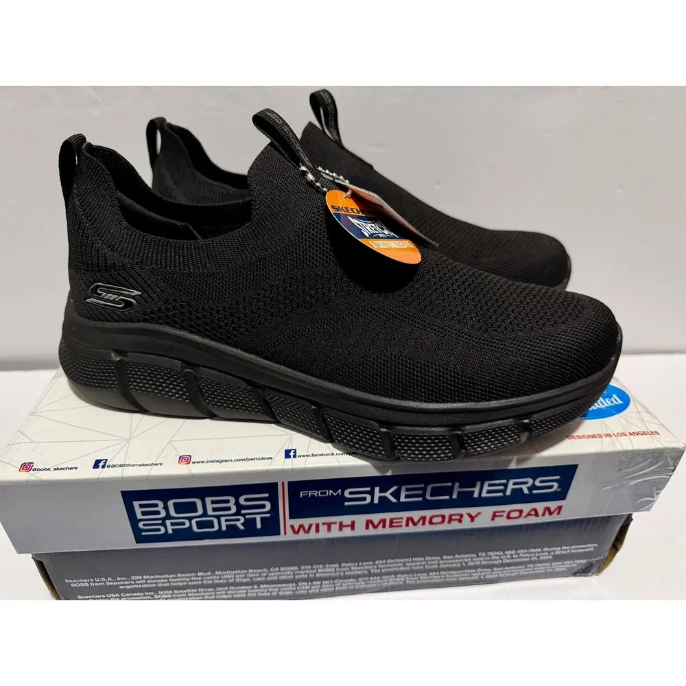 Skechers BOBS Sport B Flex-Frigid Edge Mens 8 Black Slip On Sneakers 118107/BBK